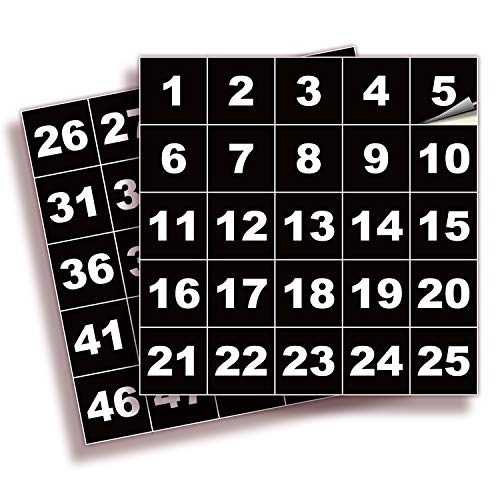 iSYFIX Autocollants numeriques noirs consecutifs, 1 a 50, 1.5 pouce, carres, 1 ensemble