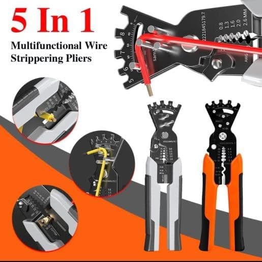 Image of 5-in-1 Wire Stripper, Cable Cutter & Terminal Crimping Tool | Professional Multifunction Electrical Wire Stripping, Cutting, Winding & Crimping Pliers for Electricians, Technicians & DIY Use