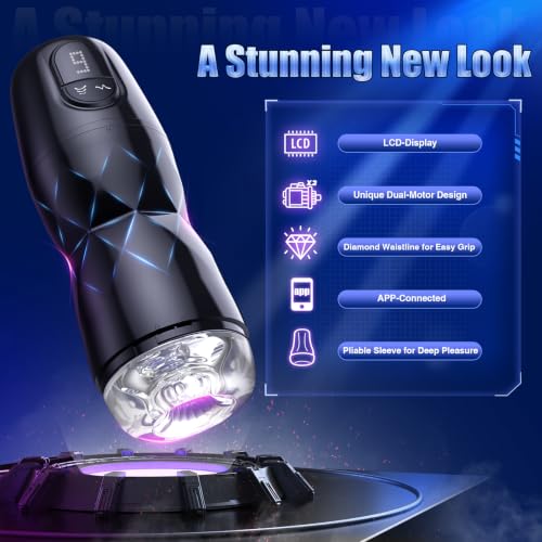 Image of EINSEO Male Masturbator with 5 Suction & 9 Vibration Modes | APP control, LCD display, transparent 3D sleeve, diamond grip, USB-C charging