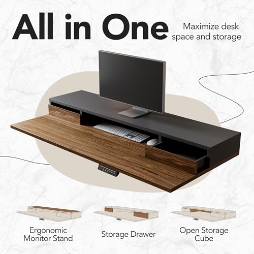 Image of HUANUO Electric Standing Desk with 6 Drawers, 55 Inch Height Adjustable Stand Up Desk with Storage, Computer Workstation Compatible with Monitor Stand for Home Office, Black Walnut