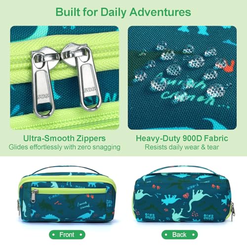Image of Large Pencil Case for Boys, Durable Pencil Pouch for School, Wide Opening Soft Bag with Handle, Fits 50 Pens & Markers (Green Dinasour)
