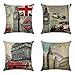 Hengjiang Retro Vintage Londra City Street - Copricuscino in Cotone e Lino, 4 Pezzi B