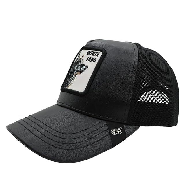 Image of kill off Leather Baseball Cap Panther Patch Cap Trucker for Men Snapback Mesh Animal Patch Hat Men's Black Djustable Baseball Hat Streetwear Fashion Hat