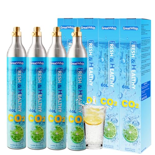 60 Litre Spare Gas Cylinder (SCREW IN) Water Carbonator CO2 Cylinder Compatible with Carbonated Water Machine, 4 cylidners