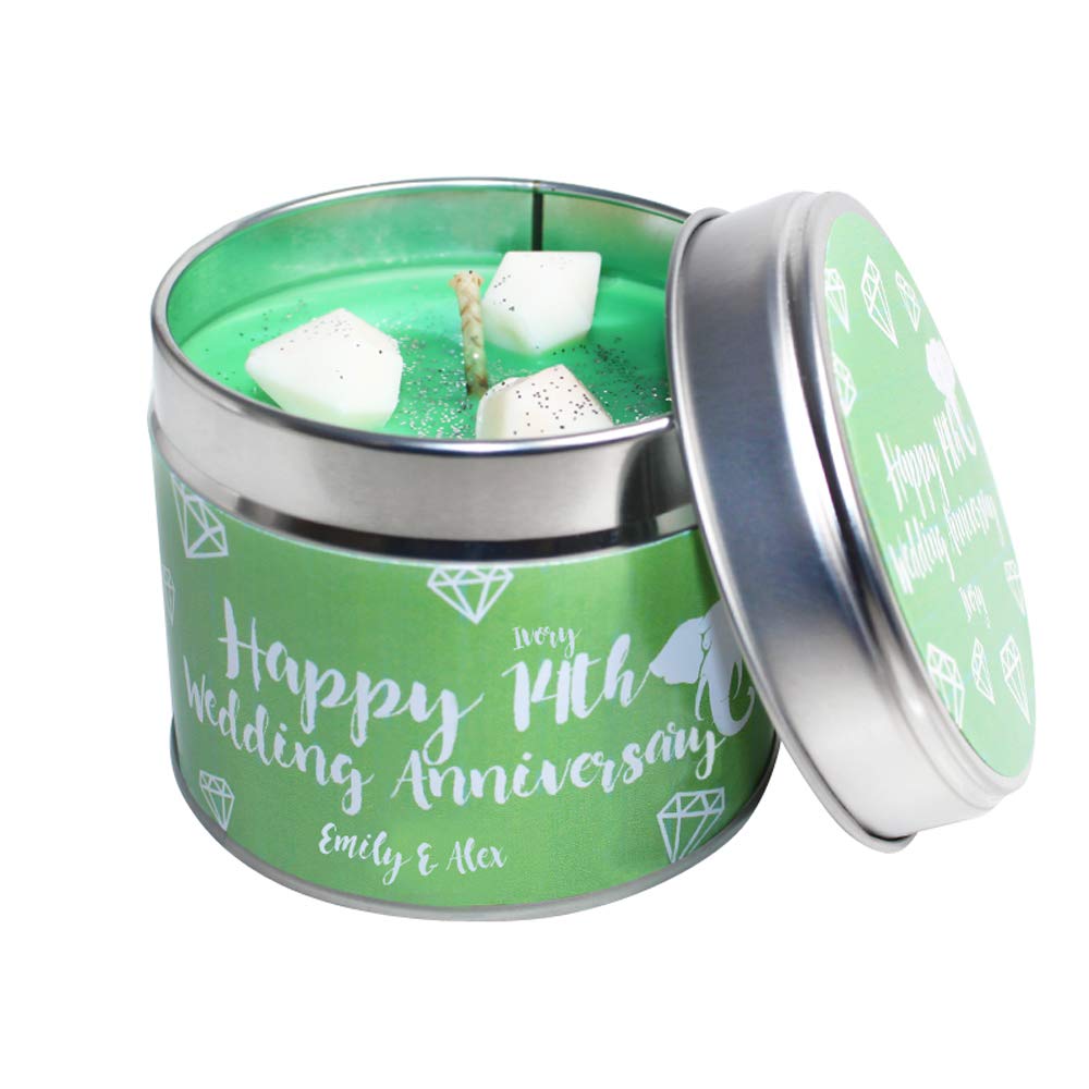 14th Ivory Wedding Anniversary Candle Tin/Personalised SOYA Wax/Handmade to Order Daily