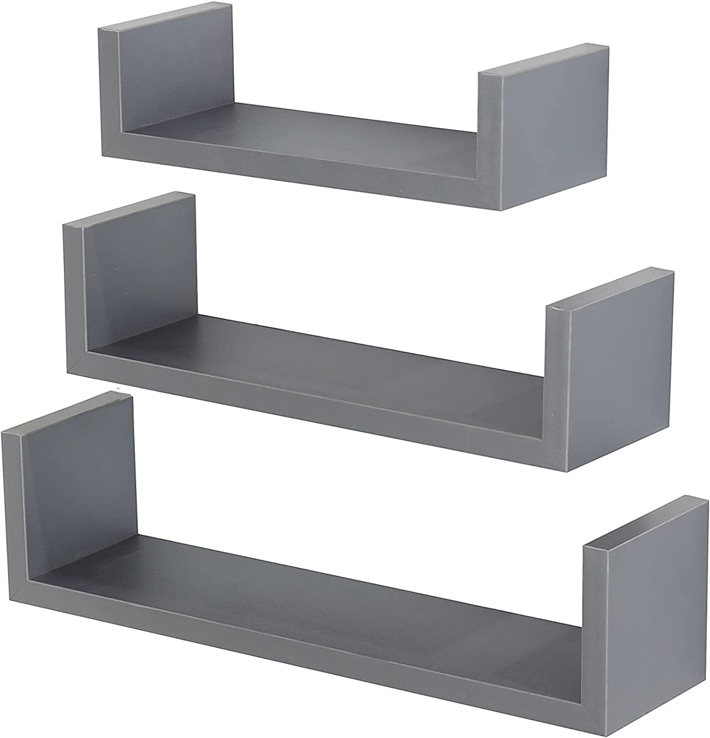 HOMION Floating Shelf Set Of 3 Different Sizes U Shape Wooden DIY Display Unit Shelves U shaped Wall Mount Shelf Living Room Kitchen Garage Caravan Camping Room Storage Shelves (Grey) โ image 1