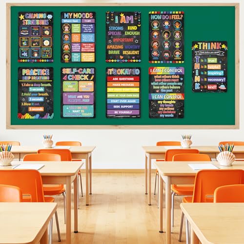 Image of 9Pcs Calming Corner Posters, 13.4 inchx9.2 inch Colorful Calm Down Corner Poster for Classroom Bulletin Boards, Educational Behavior Charts for Elementary Middle Back to School Wall Decorations Teacher Must Haves