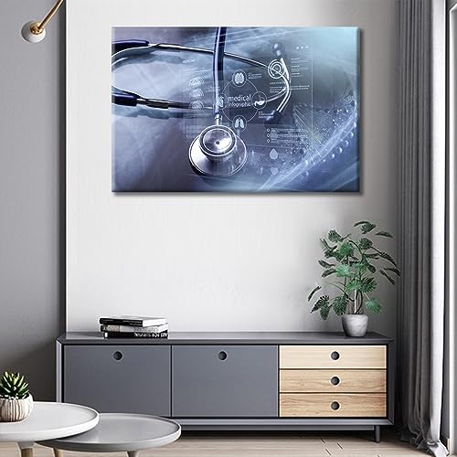 Image of Stethoscope Canvas Wall Art Stethoscope and Medical Wall Pictures Art Prints 1 Panels Medical Instrument Posters & Prints Giclee Print Stretched and Framed Ready to Hang (24 inch Wx36 H)