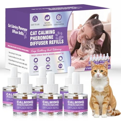 TTLXRL Cat Pheromones Calming Diffuser Refills 6 Pack Pheromone Diffusers for Cats Stress and Anxiety Relief Cat Relaxants Stop Male Cats from Spraying, Fit Common Diffusers