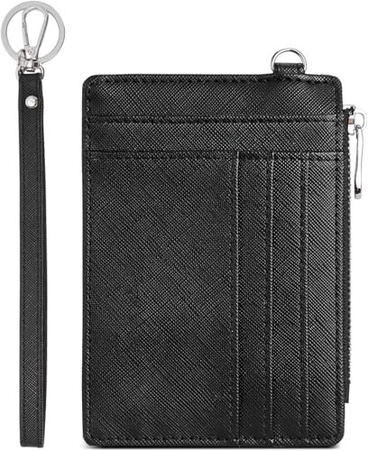 Image of VOGARD Small Wallet for Women RFID Leather Credit Card Holder Slim Wristlet Keychain Wallet with Zipper Pocket (Black)