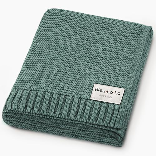 Image of Bleu La La - 100% Organic Cotton Heritage Knit Textured Baby Blanket - Signature Heritage Knit, Soft Breathable Newborn Baby Blanket (Heritage - Hunter Green)