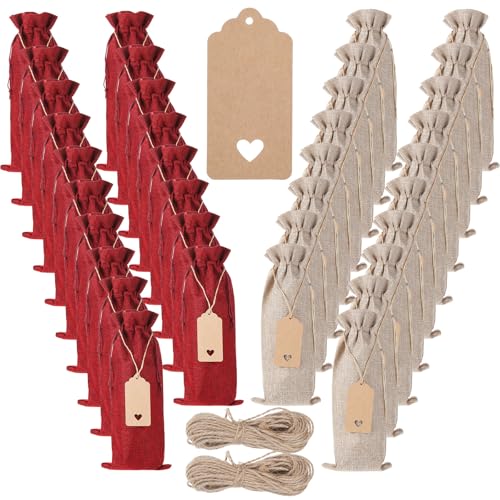 Afcabakila 36pcs wine gift bag Burlap wine bags Jute Bottle Covers With Drawstring wines bottle gift bags with Drawstrings Reusable for Wedding Birthday Blind Tastings Christmas Travel Party