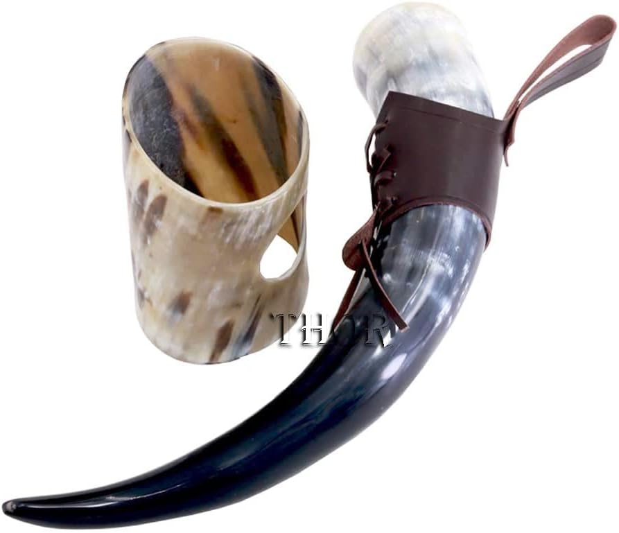 Viking Drinking Horn Mug with Beer Stand/Genuine Leather Belt/Vintage Natural Finished/Authentic Medieval Gift Rustic Vintage Home Decor Gifts - Image 6