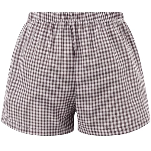 Image of Womens Y2k Plaid Shorts Women Cute Lounge Pajama Sleep Comfy & Casual Gingham PJ Boxer Shorts