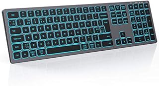 Multi - Device Backlit Bluetooth Keyboard, 7 - Color Rechargeable Full Size Wireless illuminated Keyboard Compatible with Mac OS, iPad OS, iOS, Windows, Android, PC, Desktop, Computer, Tablet, Grey