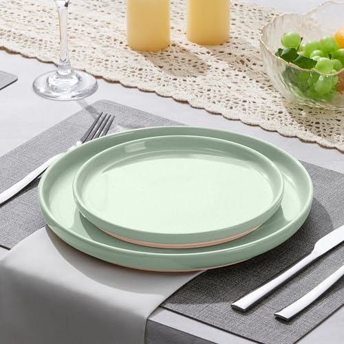 Image of LIANYU Dinner Plates Set of 4, 10.5'' Large and Round Stoneware Plates, Ceramic Dishes Set for Kitchen Serving Salad, Dessert, Steak, Oven, Microwave & Dishwasher Safe, Scratch Resistant, Fog Green