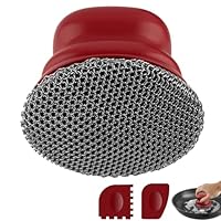 Spazzola per padelle in ghisa, pulitore di pentole con 2 raschietti, spazzola di pulizia a catena per piatti, pentole, padelle, griglie, grill (Rosso puro, anello piccolo)