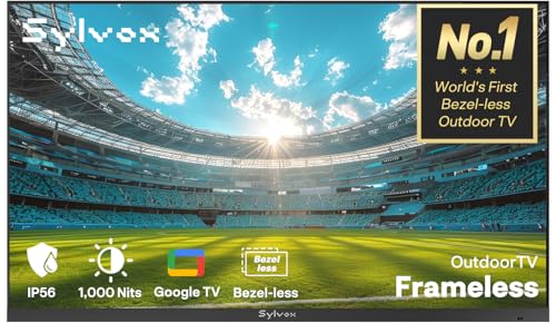 Image of SYLVOX 75'' Outdoor TV, Ultra-Narrow Bezel, Upgraded IP56 Waterproof Smart Google TV for Outside, 2x12W Speakers with Dolby Atmos, 1000 Nits Brightness for Patio, Deck or Partial Sun (Frameless, 2026)