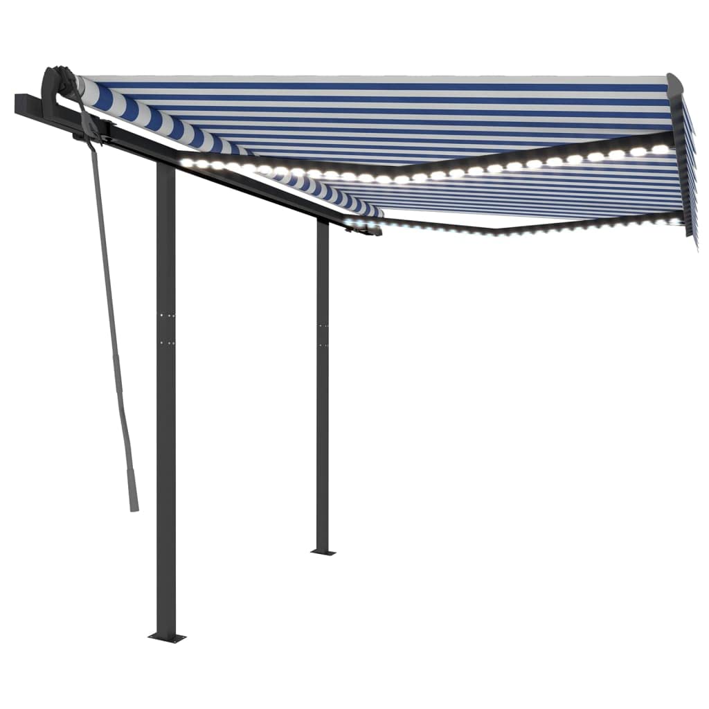 vidaXL Toldo Manual Retráctil con Luz LED, Sombrilla Plegable, Toldo Resistente al Agua Rayos UV, Toldo para Balcón Jardín Terraza, Azul y Blanco