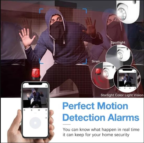 Image of DDLC 4MP WiFi Light Bulb Camera for Home Office Outdoor | 360 Rotation | Color Night Vision |1080p | Motion Detection | Two Way Audio | Wireless Home Security | Mobile App V380 Pro (Light Bulb)