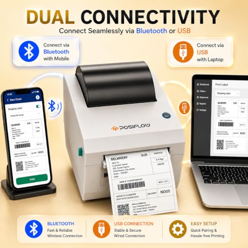 Image of Thermal Label Printer for Business Office Home | Inkless Thermal | Mobile, Desktop Compatible (ShipPro (4inch Pro Label+Receipt Printer))