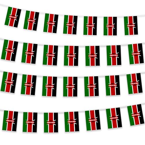 Kenya Bunting 30pcs Kenyan Triangle Flag Decoration Fabric for Football Patriotic Festivals and Celebrations Party National Day Sports Bars Street 10m/33ft Indoor Outdoor