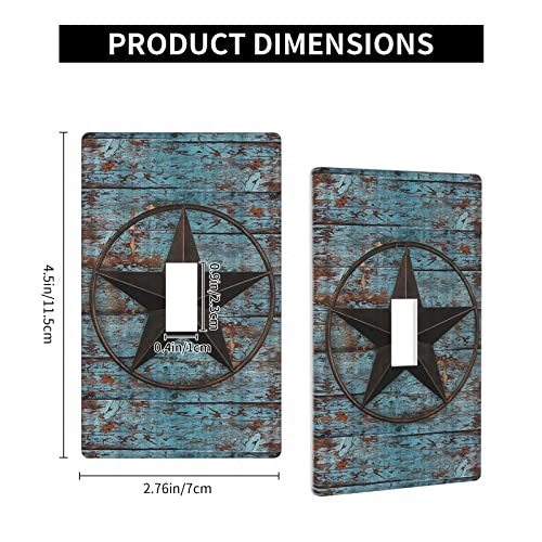 Rustic Wood Board Western Texa Star Single Toggle Light Switch Cover 1 Gang Wall Plate Decorative Blue Brown Plank Switchplate Electrical Faceplate For Farmhouse Bathroom Bedroom Home Decor #TOP3