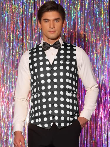 Lars Amadeus Polka Dots Waistcoat for Men's Slim Fit Sleeveless Formal Suit Vest2