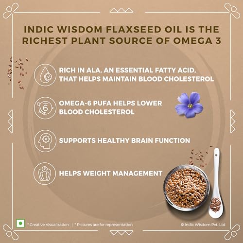 Image of IndicWisdom Wood Pressed Flaxseed Oil 200 ml (Cold Pressed Flaxseed Oil - Extracted on Wooden Churner)