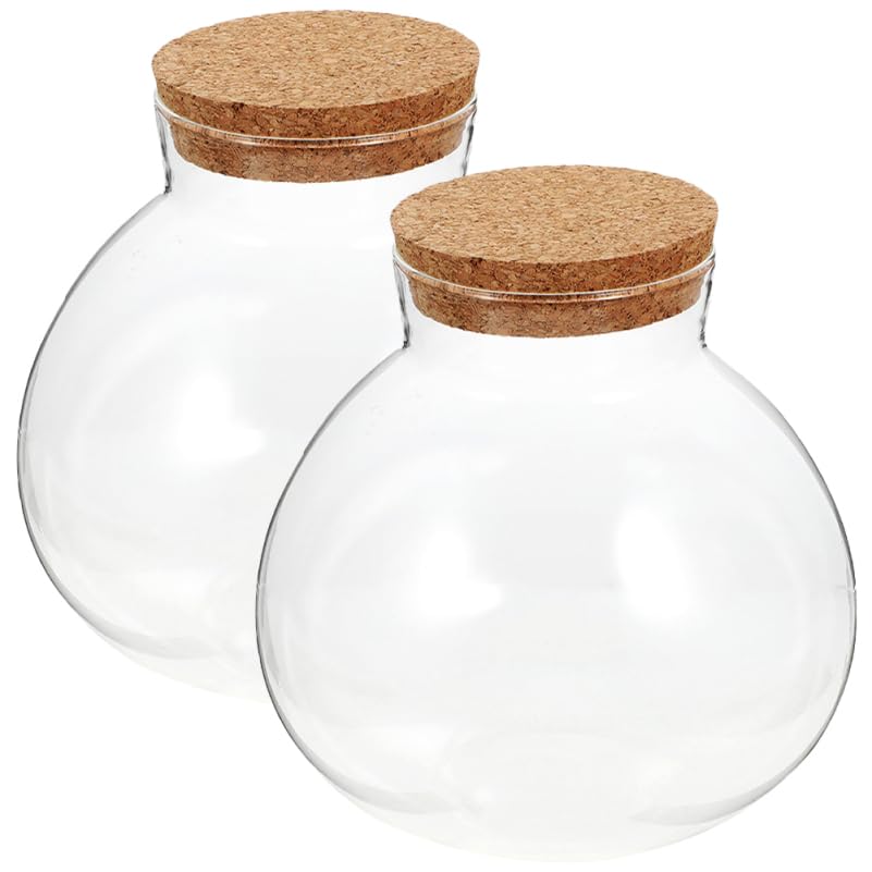 Operitacx Botella De Vidrio Transparente 5.90 Pulgadas Tarro De Cristal Para Terrario Boca Ancha Con Tapa De Corcho Para Decoración De Jardín Y Oficina Microlandscape