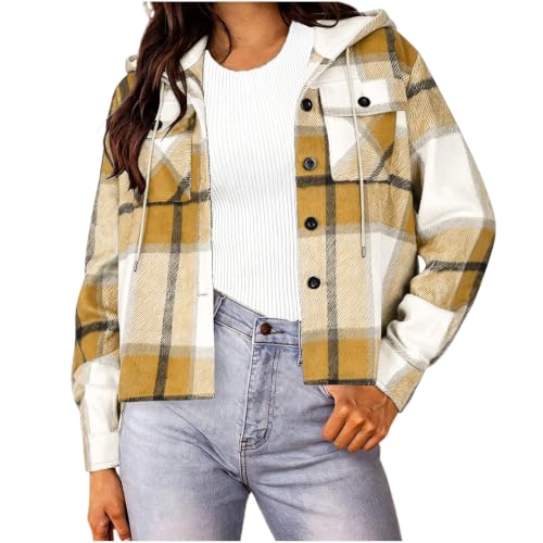 Numaller Plaid Jacket Women Long Sleeve Button Down Winter Cropped Jacket - image 1