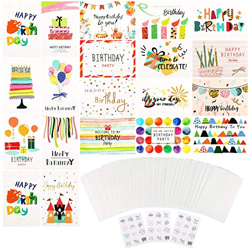 aovowog Tarjetas de Cumpleaños,Tarjetas de Felicitación de Cumpleaños Surtido con Sobres y Pegatinas de Sellado para Niño Niña Mujeres Hombres