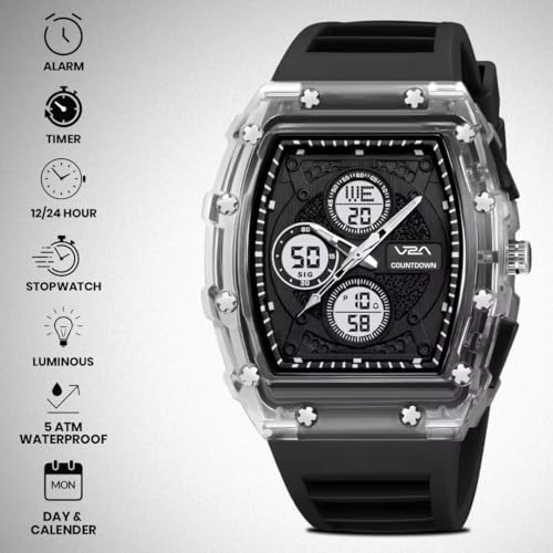 Image of V2A Impact-TERRAX 3105 Analog-Digital Watch for Men | Bold Tonneau Design with Multi-Display Dial | 50M Waterproof Sports Watch | Countdown, Alarm & Stopwatch