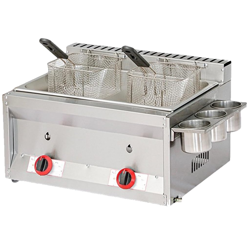 Freidora Industrial De 9 L, Freidora De Metano De Acero Inoxidable, Freidora De Un Solo Tanque, 1 Cesta para Freír, Rejilla para Condimentar, Quemador Metálico