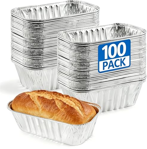 Benestanti 100 Pack 1Lb Mini Aluminum Foil Loaf Pans 6 x 3.5 x 2 Disposable Small Bread Tins Oven Safe for Baking Meatloaf Cake Holiday Treats Food Storage & Takeout