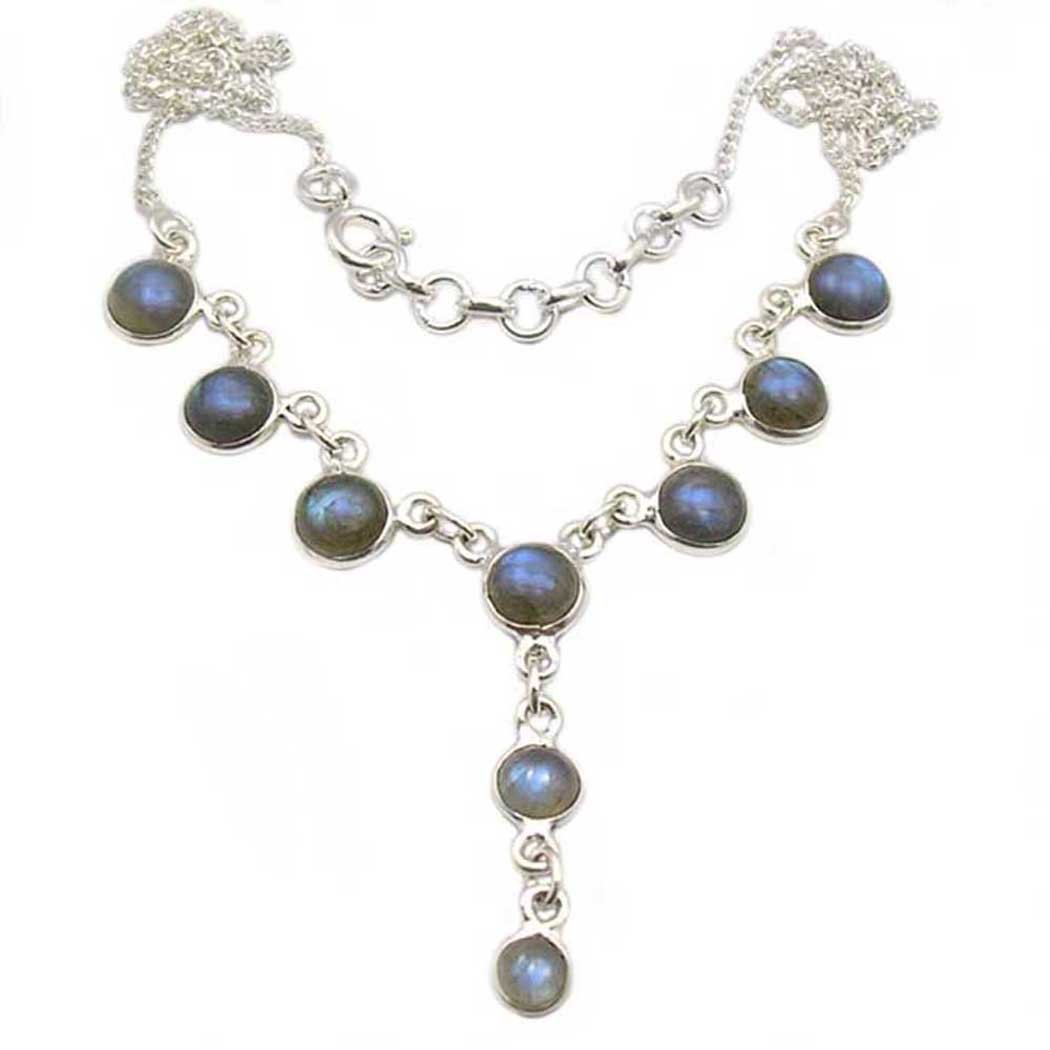 Collana labradorite in argento massiccio 925 - Dimensioni delle pietre 6 mm e 7 mm, Argento sterling, Labradorite