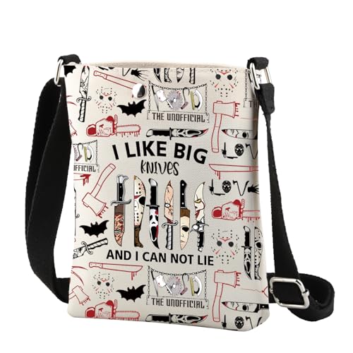 CMNIM Horror Movie Crossbody Bag Scary Movie Gifts for Horror Fan I Like Big Knives and I Can Not Lie Halloween Party Gift