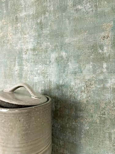 Newroom Tapete Grün Vliestapete Putz - Betonoptik Modern Gold Beton...