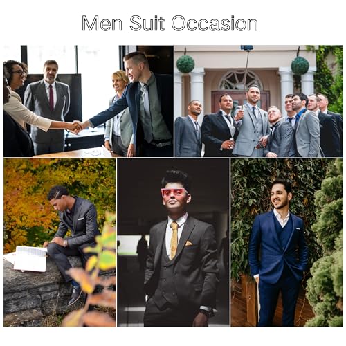 Men's 2 Piece Slim Fit Suit Set, Two Button Tuxedo for Wedding and Prom, Includes Blazer Jacket, Pants & Tie 7