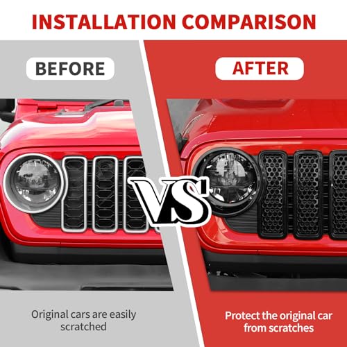 Image of 9PCS Headlight Cover & Front Grill Mesh Inserts Compatible with Jeep Wrangler JL JLU 2024+, NOT FIT JL Sport /Sport S (Black)