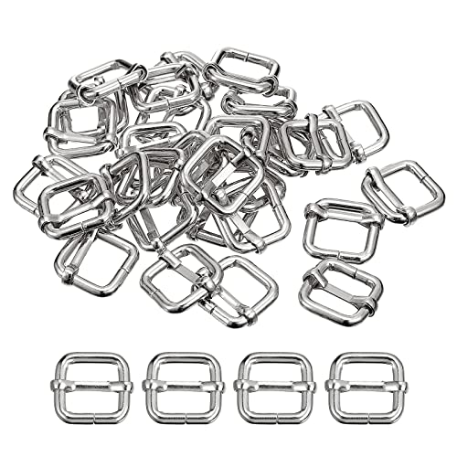sourcing map Deslizantes Hebillas, 30uds 15x15x3,8mm Metal Rectángulo Ajustador Tri-deslizante Hebilla Rodillo Pasador Correa Ajustador para Cinturón Bolsos DIY Accesorio, Plateado Tono