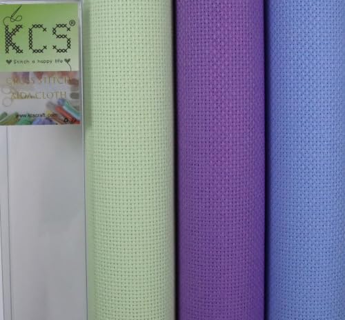 Image of KCS 3 pc of 15 inch x 18 inch(38cmx45cm) 14 Count Cross Stitch Cotton Aida Cloth Needlework Rolled Fabric Box,14CT,Light Green+Lavender+Light Blue