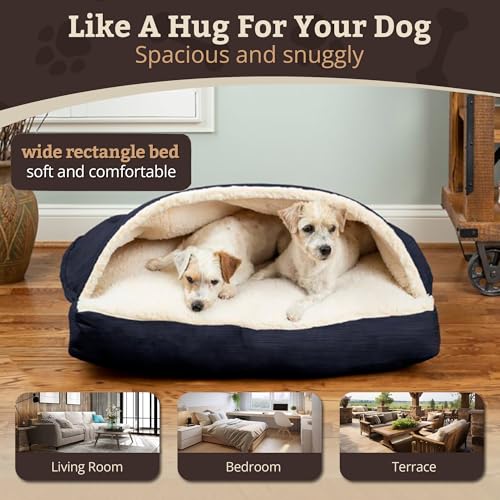 Image of Snoozer Rectangle Cozy Cave Dog Bed, Hooded Dog Bed, Navy (S)
