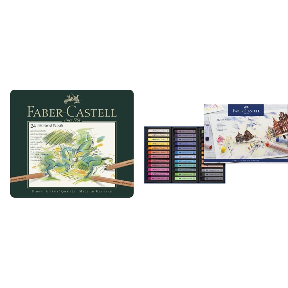 Faber-Castell 112124 Crayon PITT PASTEL boîte métal de 24 pièces & STUDIO QUALITY 128336 Boîte de 36 craies pastels tendres