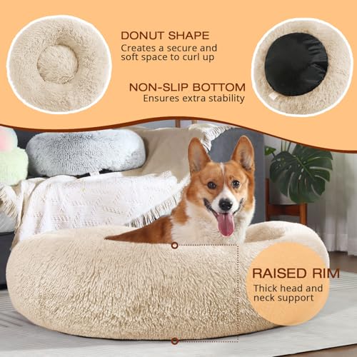 Image of JOLLYVOGUE Dog Bed, Calming Anti-Anxiety Large Dog Bed, Fluffy Donut Cushion for Medium and Large Pets (27 inch /30 inch /36 inch)