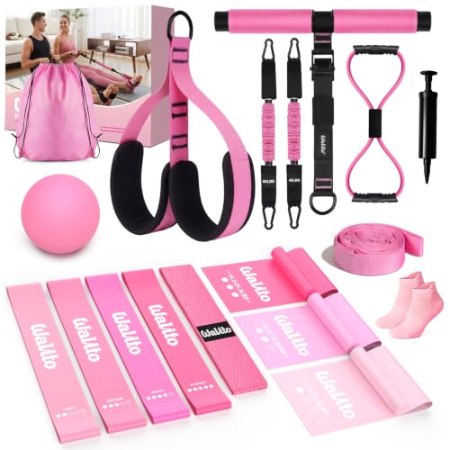 Image of WALITO 15 PCS Pilates Kit, Adjustable Pedal Resistance Band with Handle, Figure 8 Resistance Band for Exercise Women, At Home Workout Equipment Set with Yoga Ball & Booty Bands for Full Body Gym