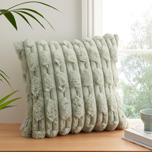 Bianca Carved Faux Fur 50x50cm Cushion Sage Green