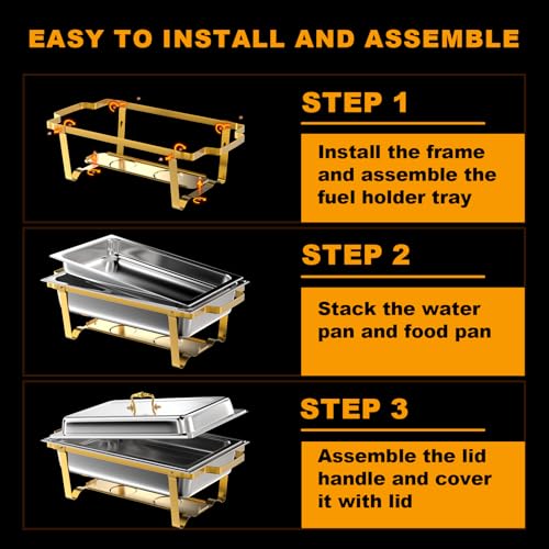 Chafing Dishes for Buffet 4 Pack, 9Qt Chafing Dish Buffet Set with Different Food Pans Combo, Food Warmers for Parties Buffet, Events & Weddings, Gold - Image 5
