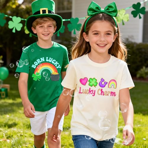 Image of Toddler Girl St Patrick's Day Shirts Cute Lucky Tshirts Cotton Short Sleeve Tees 2-10 Years