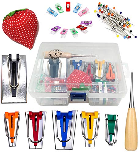 LNKA Fabric Bias Tape Maker Set of 19pcs Tools with Instruction,Bias Maker 1/4' 3/8' 1/2' 3/4' 1' 2'...